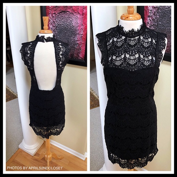 FREE PEOPLE BLACK CROCHET LACE SLIP DRESS - Picture 5 of 8
